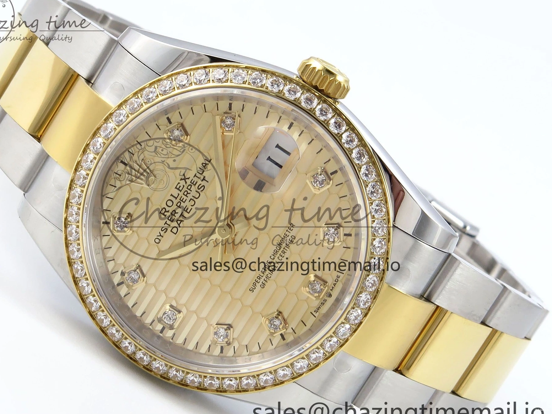 YG Textured Diamonds 126283RBR Dial YG Oyster EWEF SS Best Edition DateJust A3235 Bracelet on 36 0420